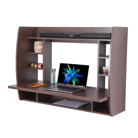 BASICWISE Wall Mount Laptop Office Desk with Shelves, Brown QI003557.BR